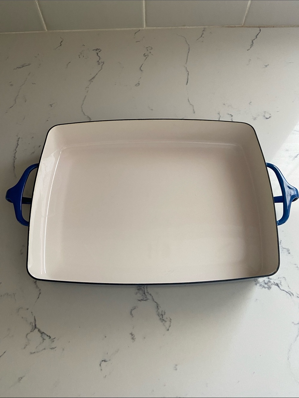 Vintage Dansk Cobalt Blue Enamel Cast Iron Rectangular Baker Roaster Pan 13"